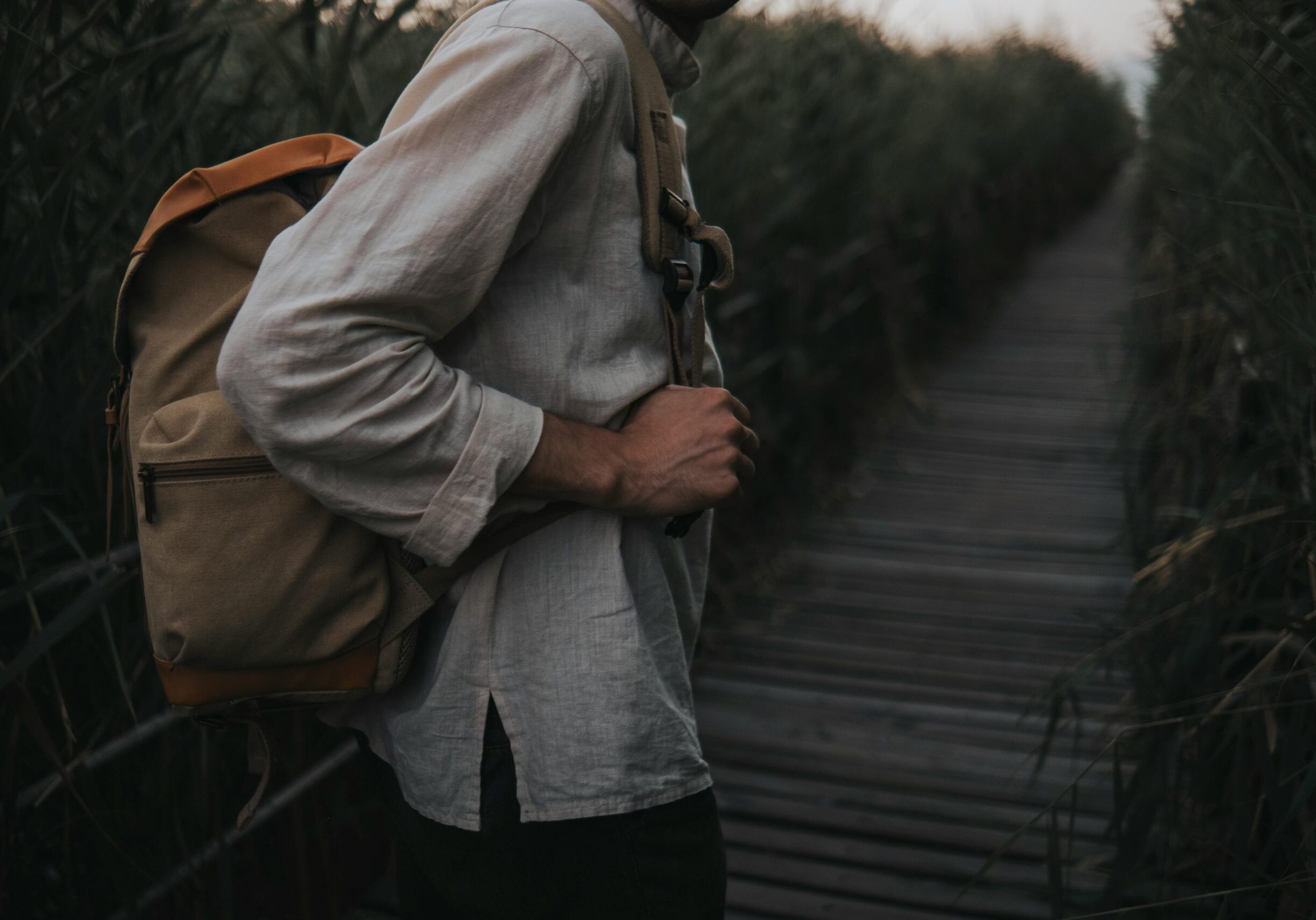 person walking with backpack